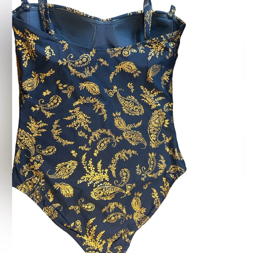 NipTuck Navy Foil Kashmir Colette Bandeau One Piece Swimsuit (sz 8) - Picture 8 of 10